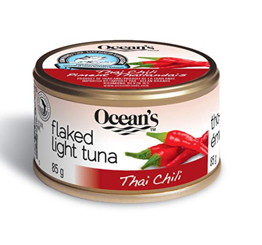 Ocean's Flaked Light Tuna Thai Chili - 24 Count – Made Using only Free Swimming Caught Tuna – Low in Fat – High in Protein